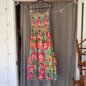 Floral Strapless Maxi Dress - Pink & Green